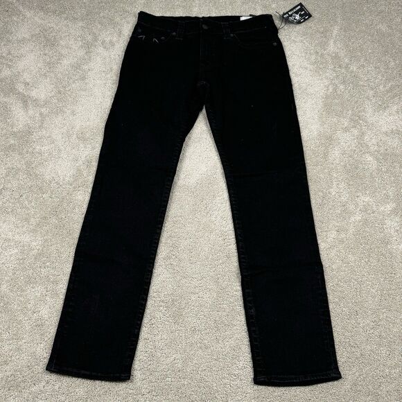 True Religion Geno Men's Relaxed Slim Jeans 33x34 Black Wash 5 Pockets NEW - Picture 1 of 9